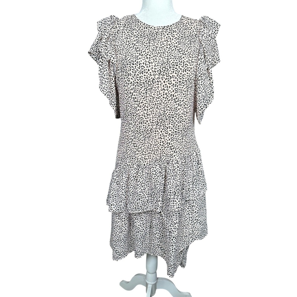 Who What Wear Women Leopard Print Ruffle Tiered High Low Dress S/M Pink Black